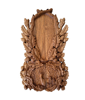 Carved walnut trophy plate for roebuck
